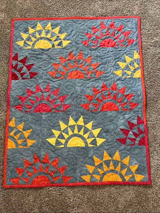 Other - Sunburst Patchwork Quilt - Yellow, Red & Orange.